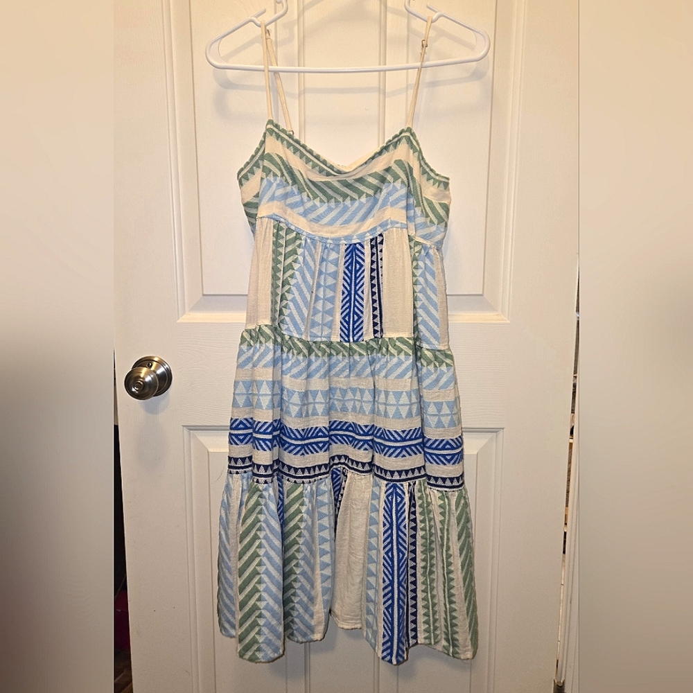 Devotion Twins Short Square Neck Babydoll Dress Blue Green, Size M, NWT